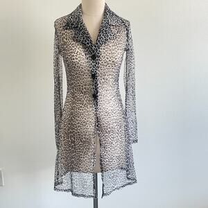 Vintage 90s Top Women XS Sheer Jacket Midi Button Animal Print Grunge Indie